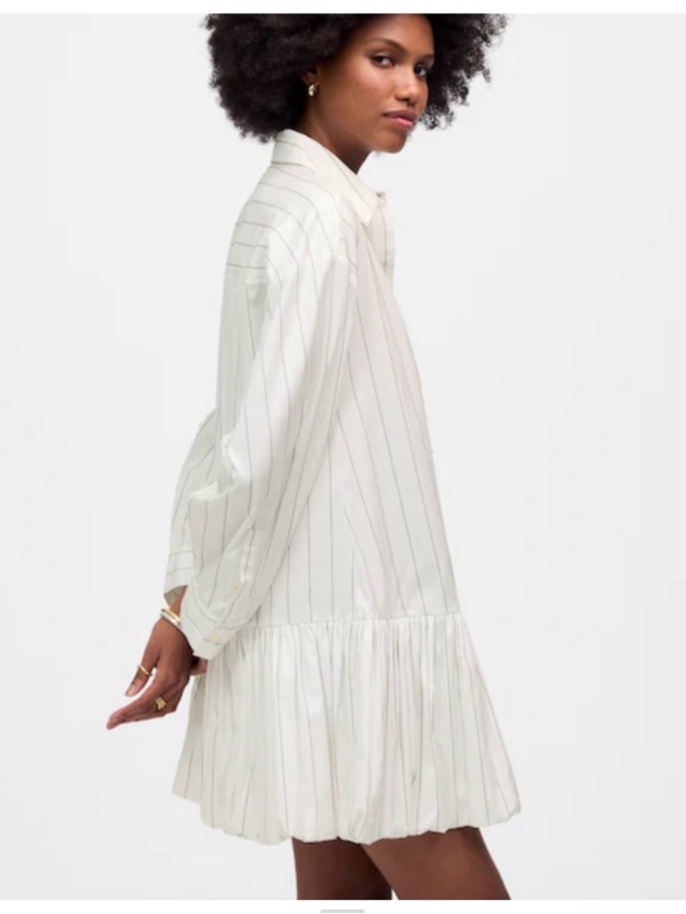 Madewell White/Black Bubble-Hem Mini Shirtdress - Picture 5 of 8